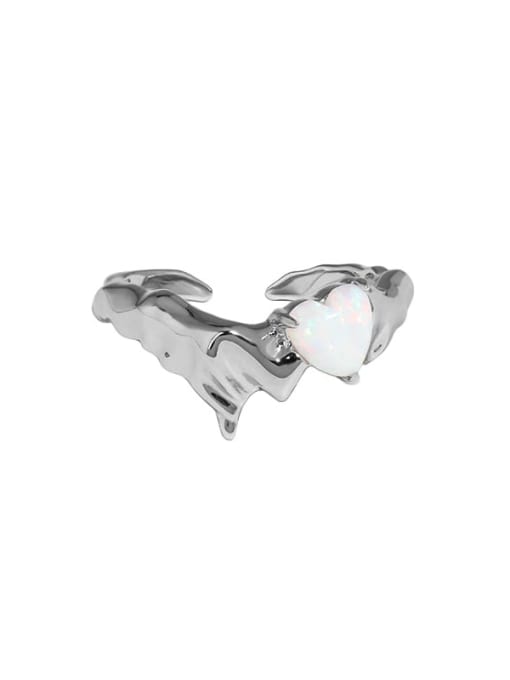 White gold [15 adjustable] 925 Sterling Silver Opal Heart Vintage Band Ring